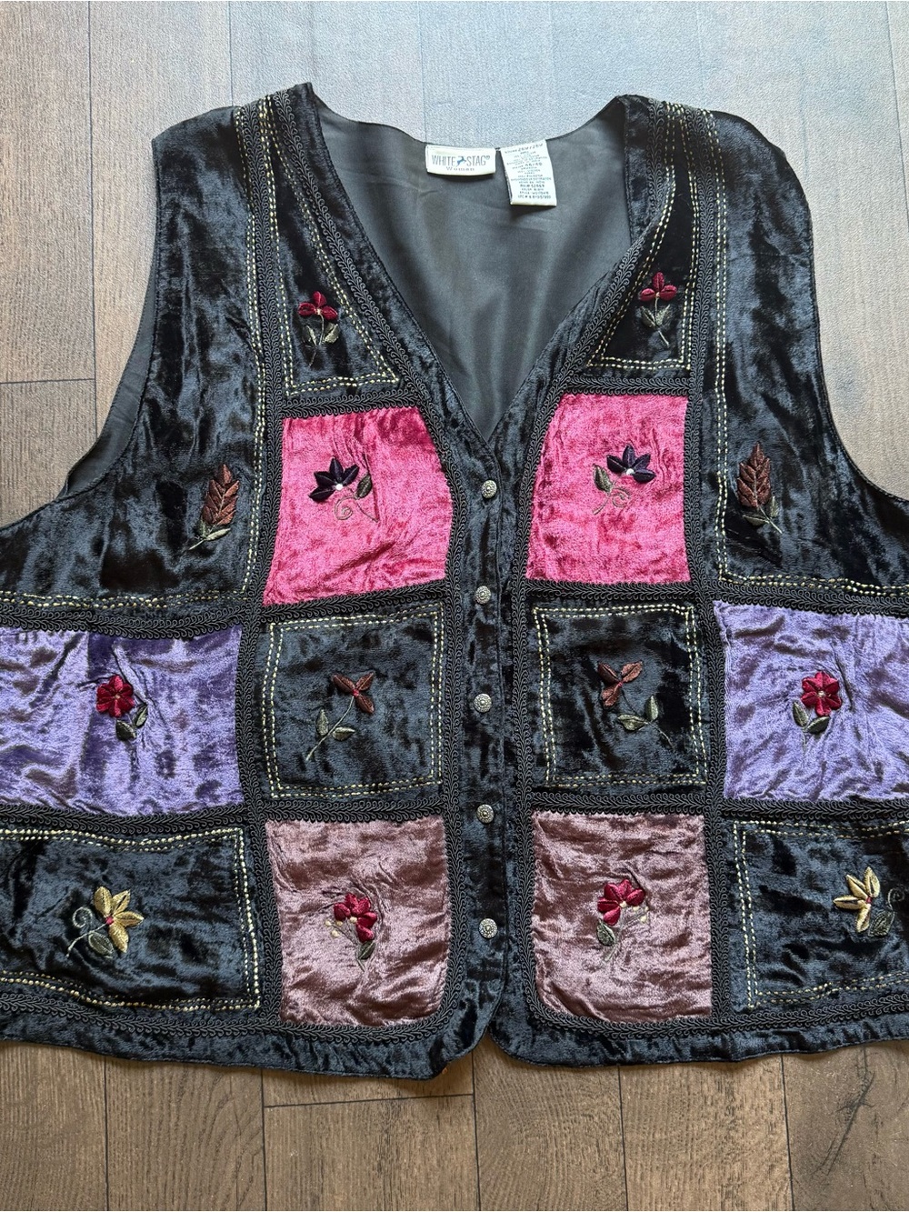Vintage Y2K 90’s Velvet Embroidered festival Gypsy Goth Patchwork Vest 26W/28w